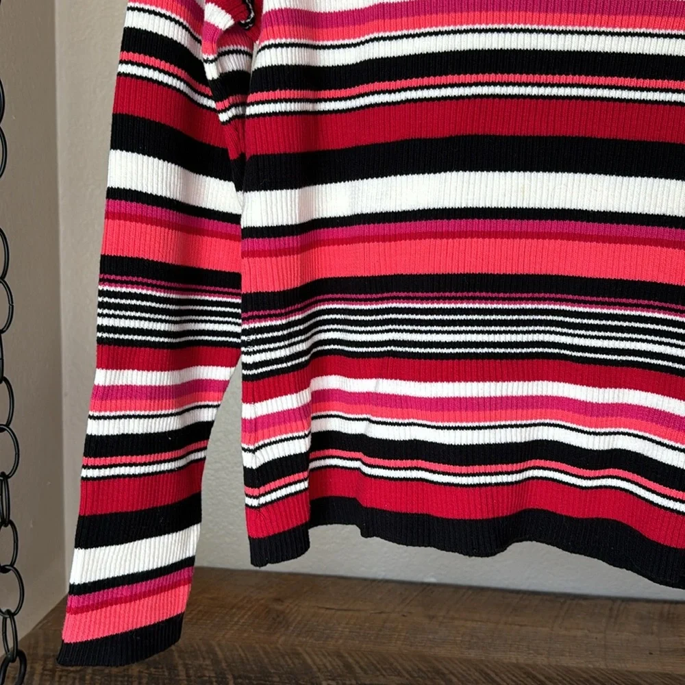 St. John’s Bay women’s ribbed turtleneck sweater, red, pink, black & white, XL - Picture 10 of 11